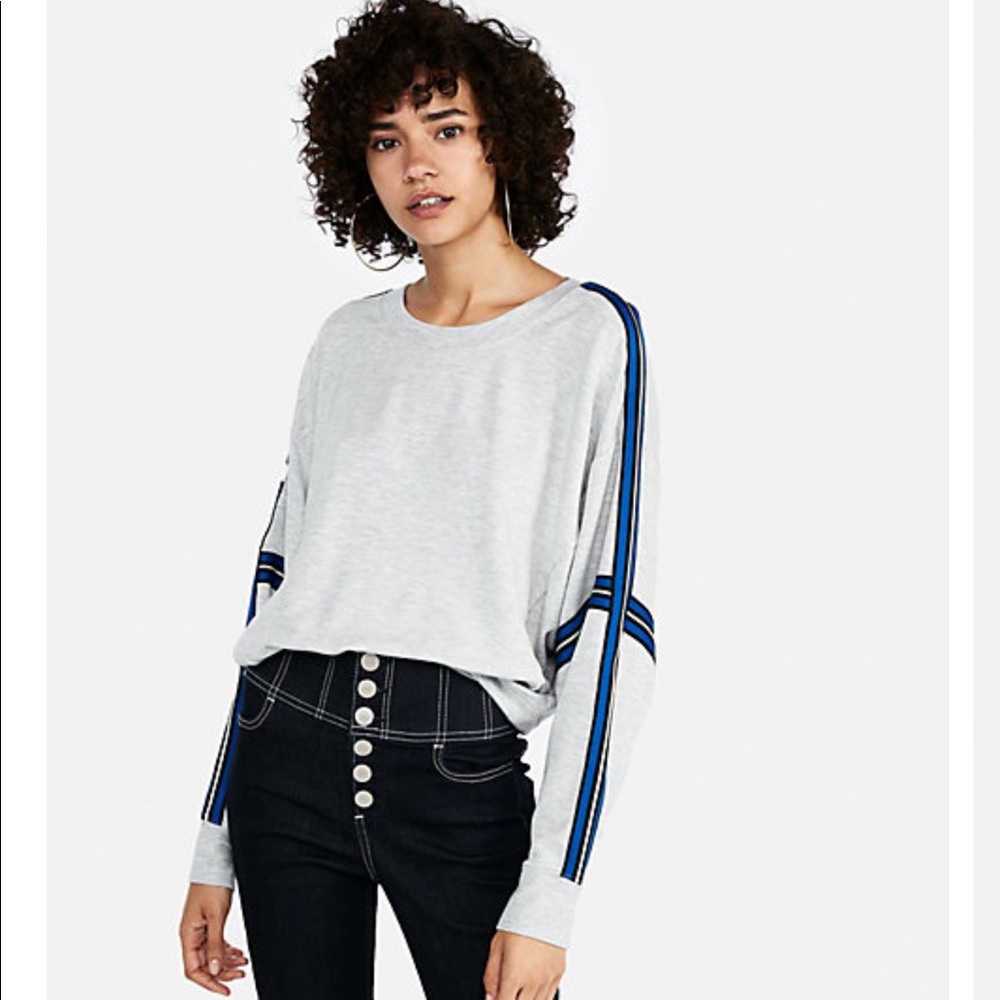 Express Crew Neck Varsity Stripe Sweatshirt